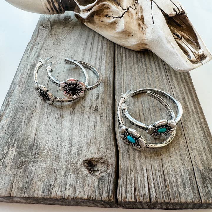 Boho Ranch Shop - Wholesale Hoop Earrings - 1.50” Western Flower Hoops Earrings 1