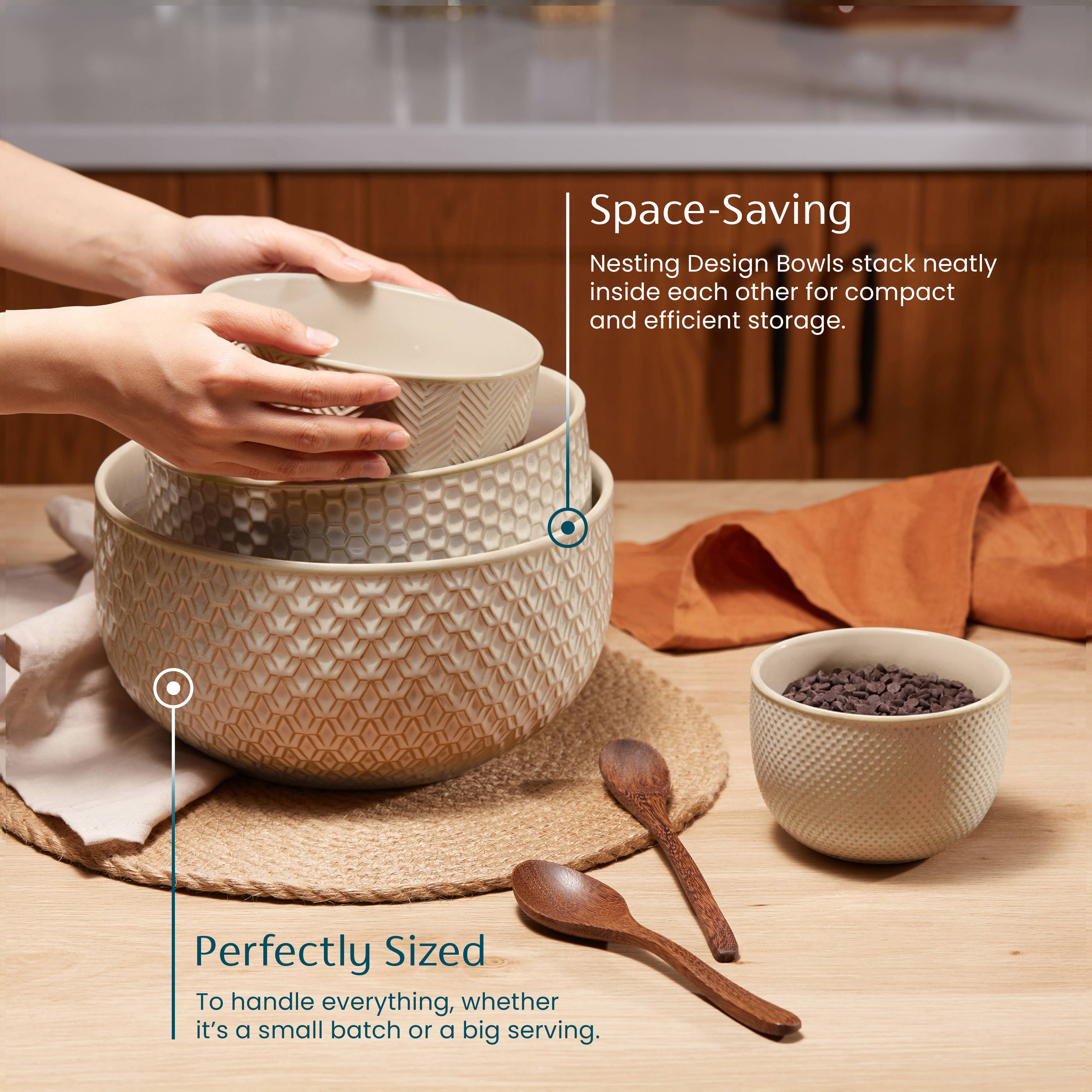 Kook - Wholesale Serve Bowl - Kook Ceramic Nesting Bowls, 20/44/98/145 oz, Ivory, Set of 410