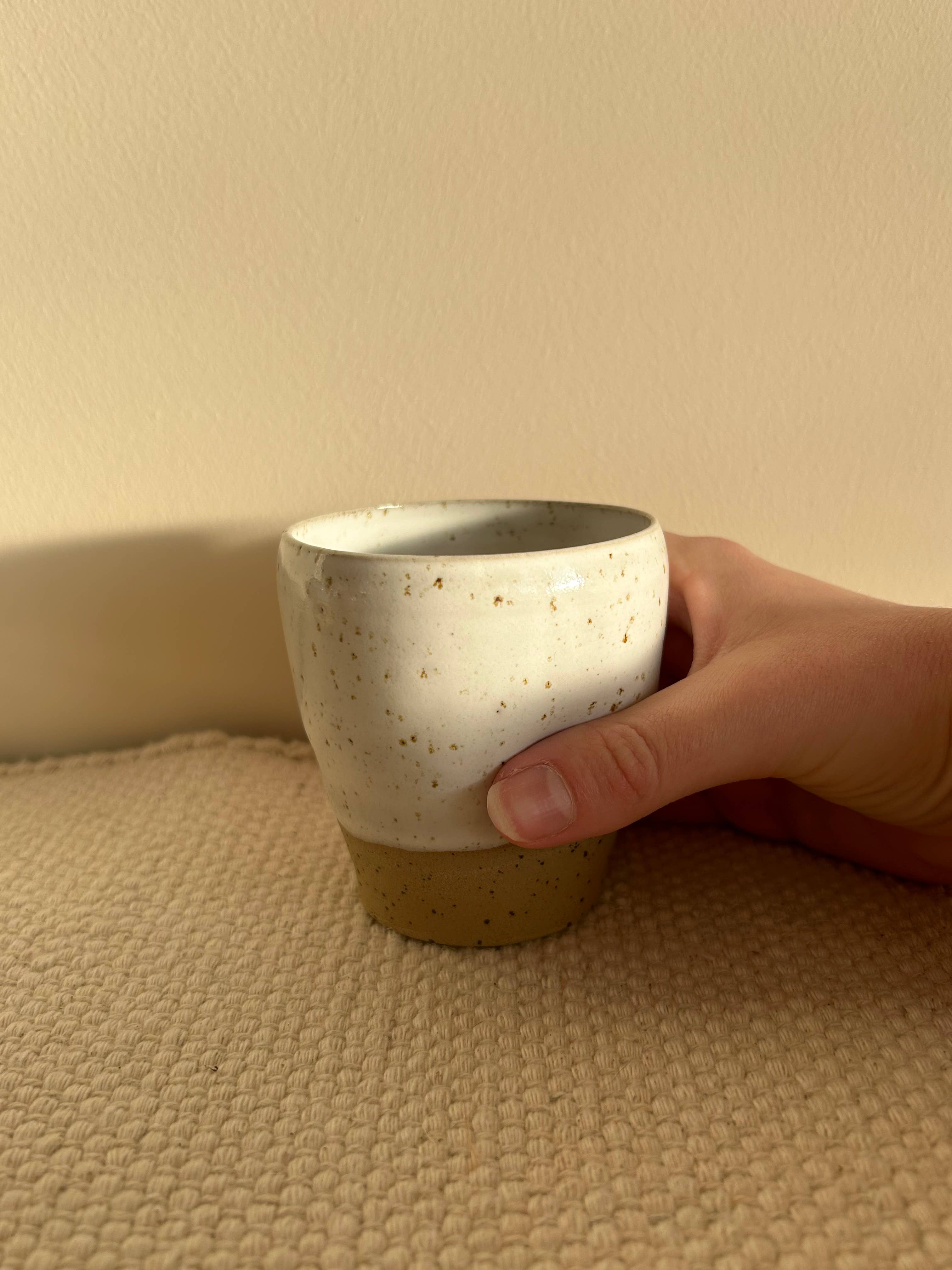 Fernweh Pottery – wholesale Coffee/tea cup – White Speckle Dimple Coffee Cup1