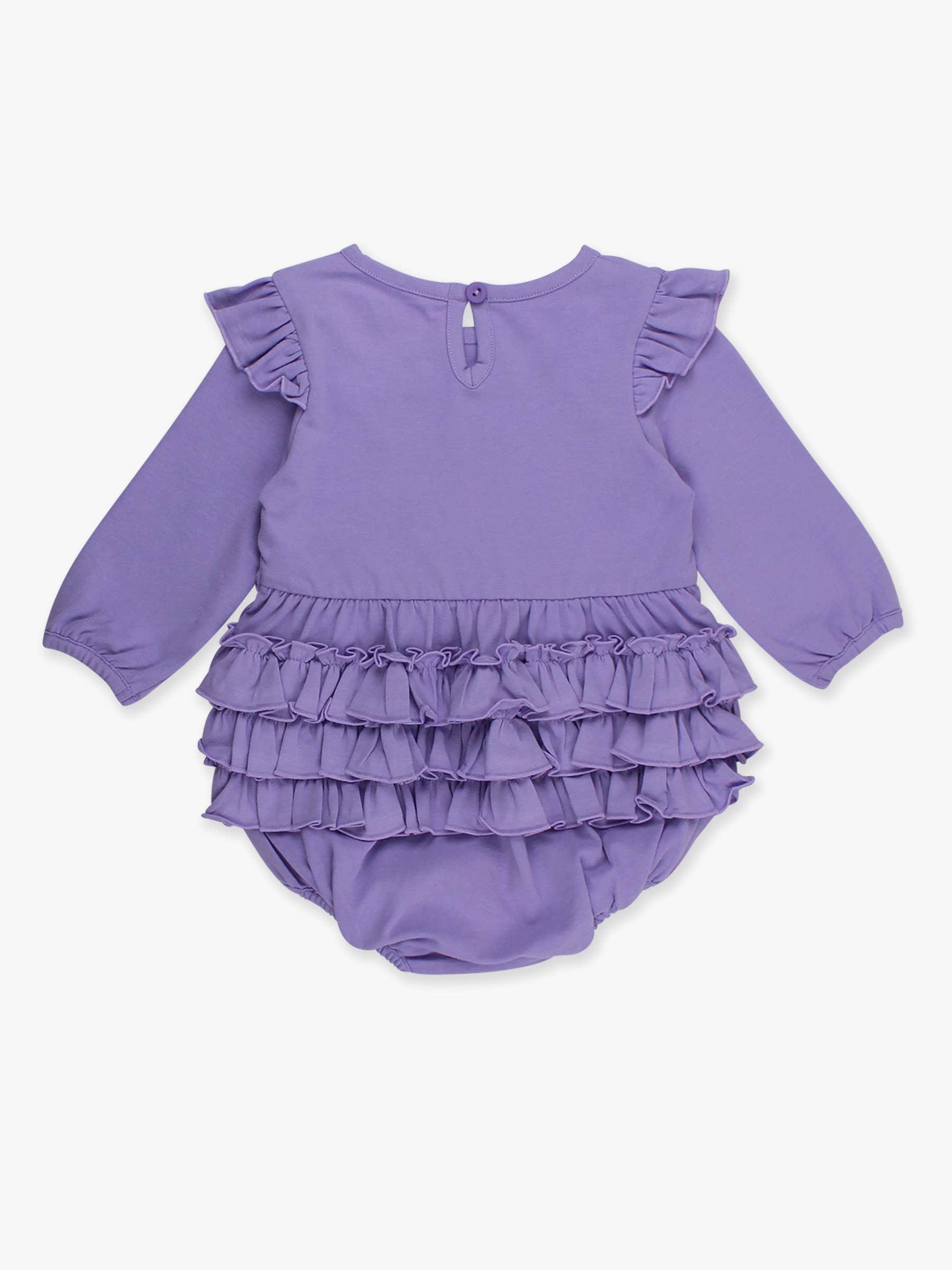 Baby Girls Wisteria Purple Knit Long Sleeve Flutter Bubble Romper for wholesale on Faire6