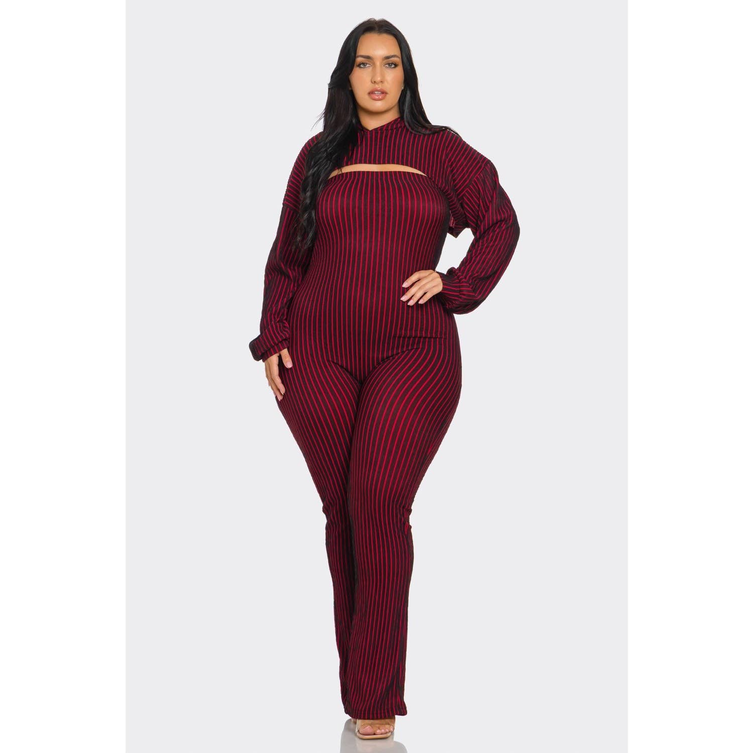 DORCAS - Wholesale Jumpsuit - Women's - Plus Size 2 Piece Strapless Jumpsuit Hoodie11