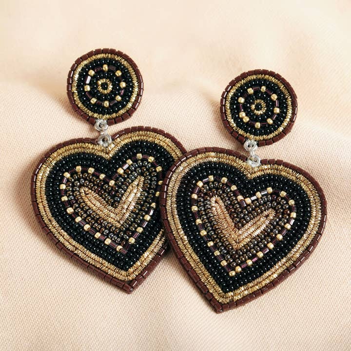 Black Beaded Heart Drop Earrings for wholesale by Lisa Angel