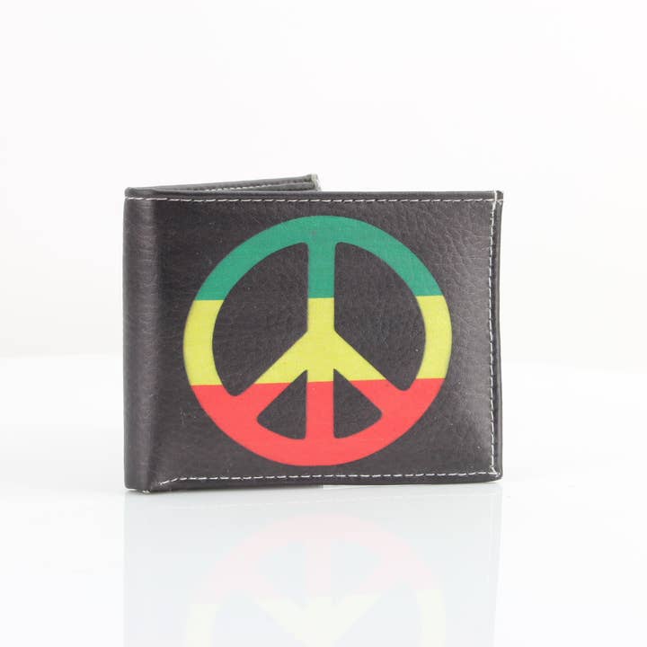 Rasta Peace Sign Vegan Bi Fold Wallet # 615 for wholesale by Leather Impressions Inc