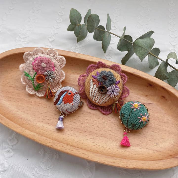 Giggle with Love - Wholesale Brooch - Embroidery Brooch Pin| Handmade Flower Embroidered Pin|floral Jacket Brooch Pin| Small Floral Scarf Pin| Tote Pins |birds Brooch Pins1