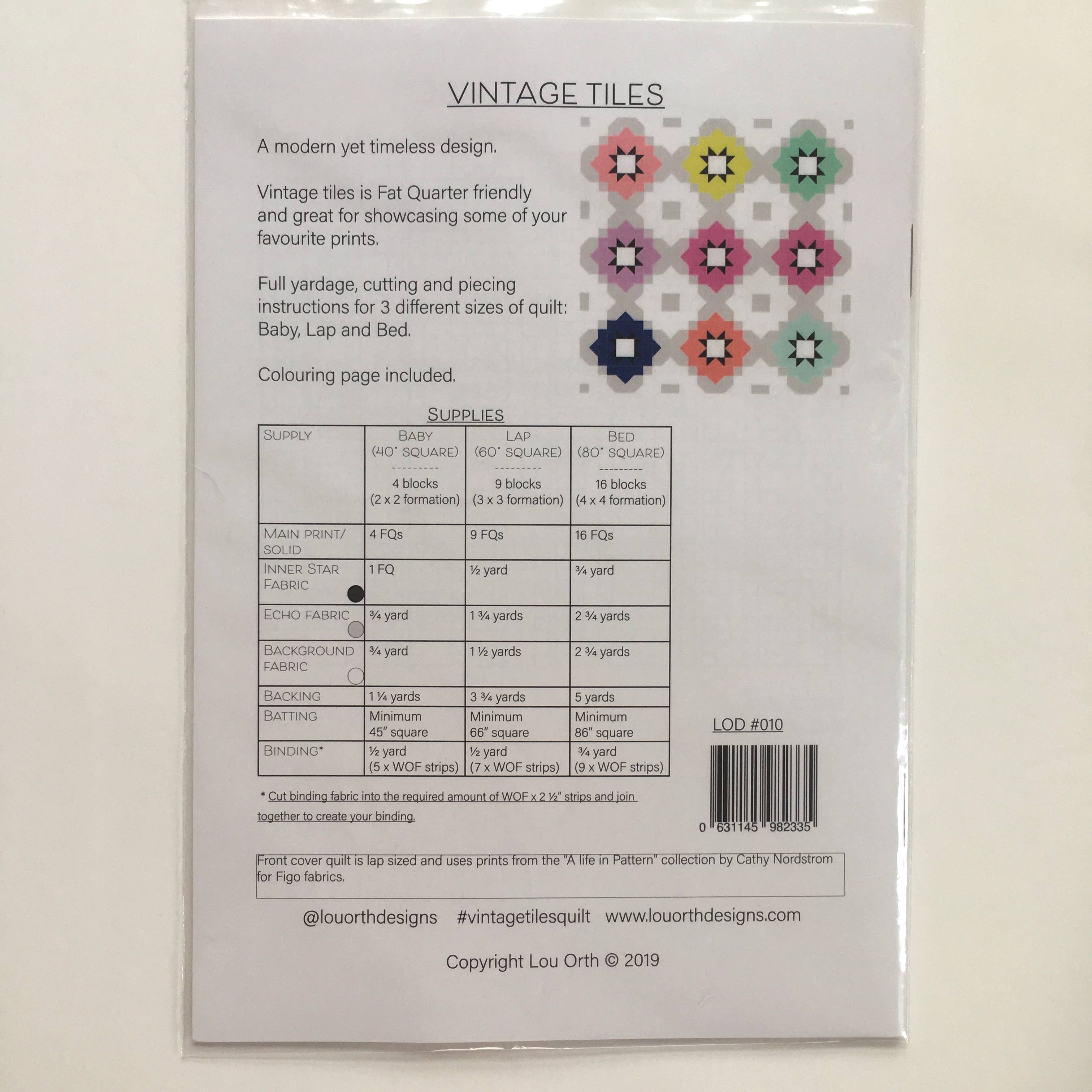 Lou Orth Designs – Großhandel Bastel-Nähset – Vintage Tiles Quilt - Papiermuster3