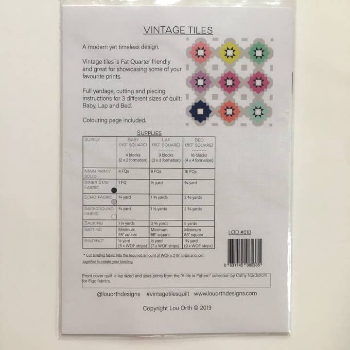 Lou Orth Designs – Großhandel Bastel-Nähset – Vintage Tiles Quilt - Papiermuster3