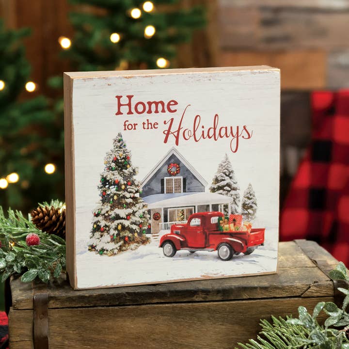 The Hearthside Collection - Wholesale Sign - Home for the Holidays Vintage Red Truck Box Sign1
