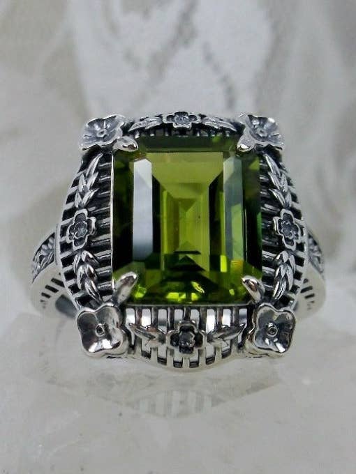 Natural Peridot Ring, Victorian Floral Filigree Jewelry #D227 for wholesale by Silver Embrace Jewelry