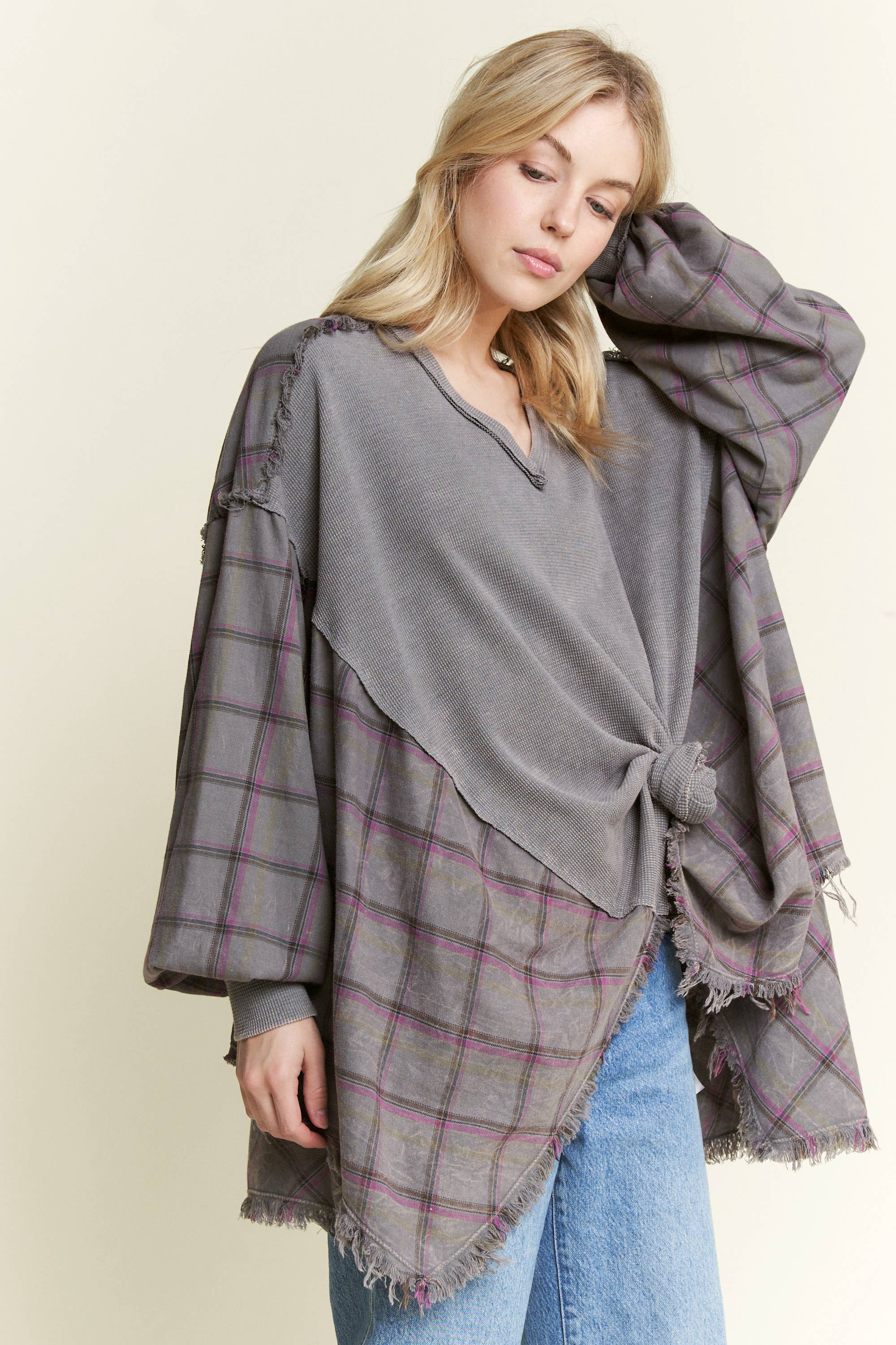 J.Her - Vente Tunique – femme - Top surdimensionné Boho avec flanelle à carreaux, taille HT414411