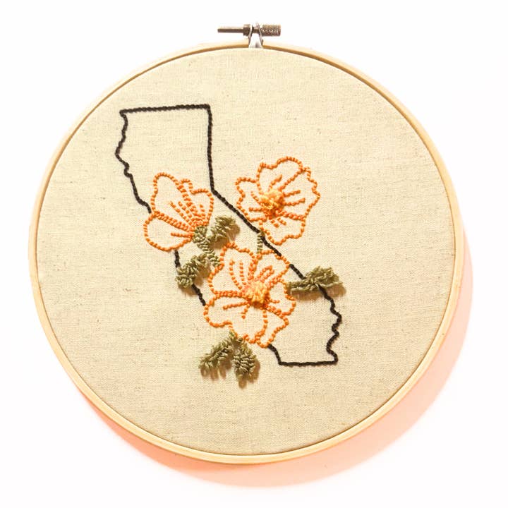 California Poppy Floss Punch Embroidery Kit for wholesale by Plum Diddle