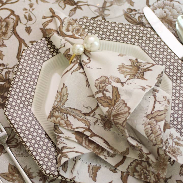 Willamere - Wholesale Dinner & Cloth Napkin - Brown Chestnut Floral Dinner Napkins, Set of Four4