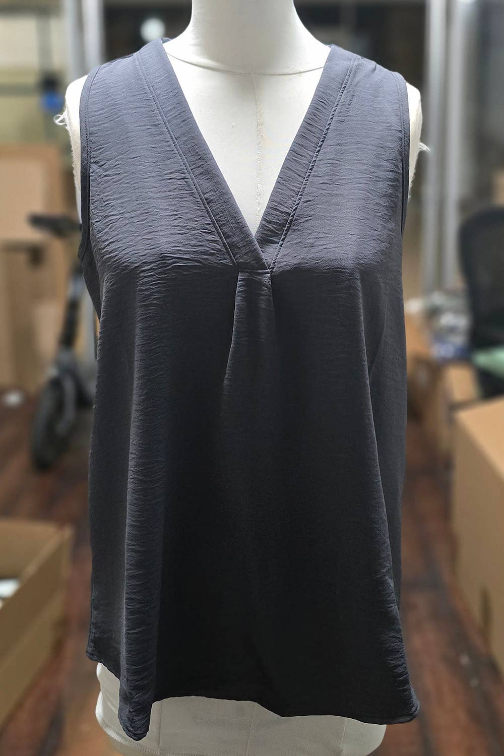 FSL Apparel - Wholesale Blouse - Women's - ST1560 - SOLID WOVEN V-NECK WORK WEAR CASUAL TOP16