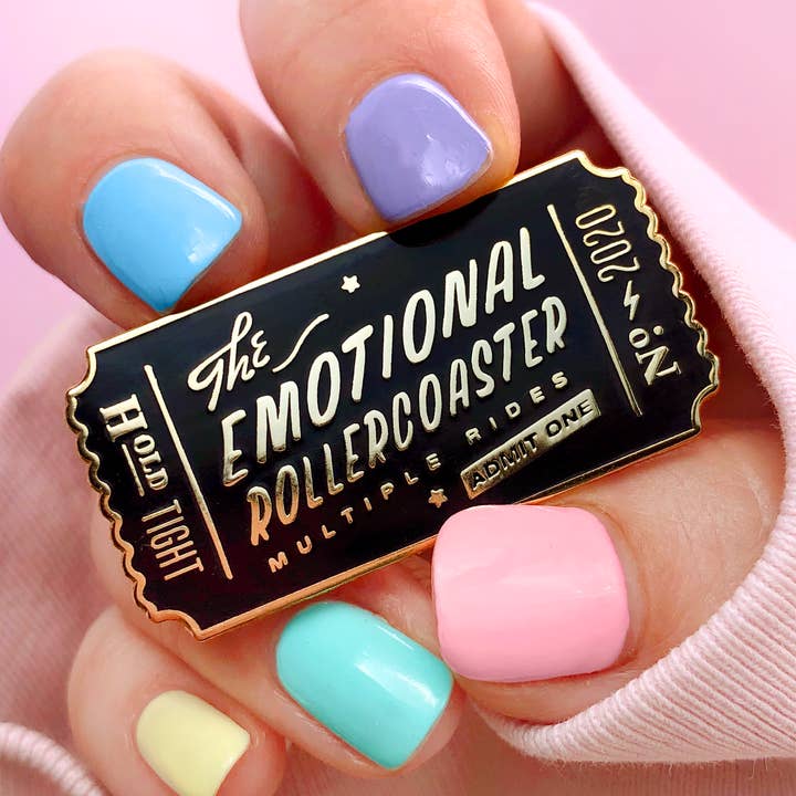 Épinglette émaillée en montagnes russes émotionnelles - Épingle de santé mentale pour la vente par Liz Harry Design