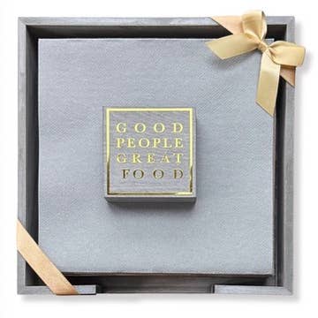"Good People Great Food" Smoked Oak Dinner Napkin Set for wholesale by Lined Design
