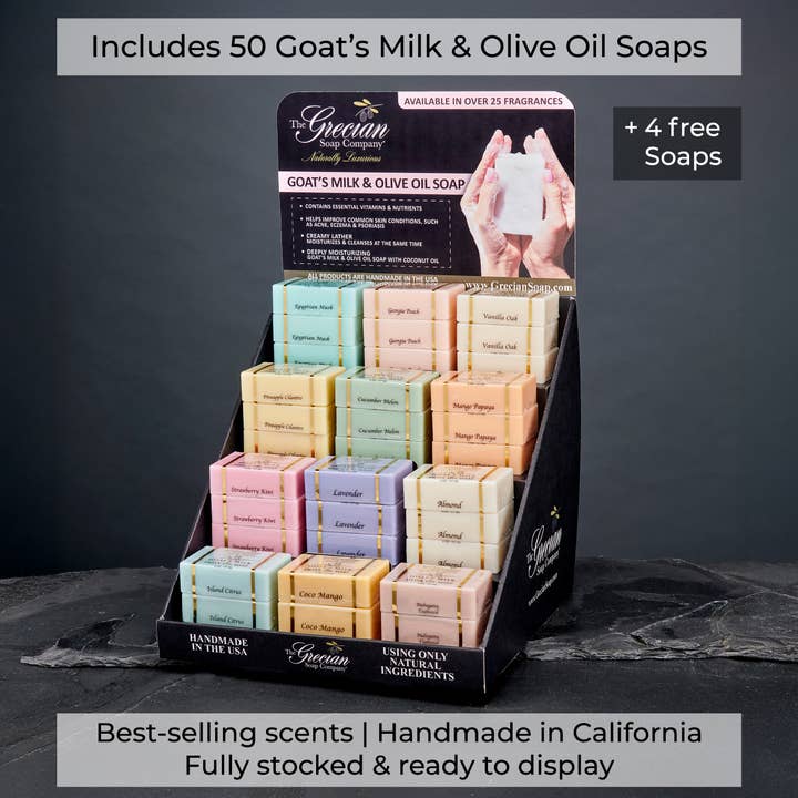 Standard Goat's Milk & Olive Oil Beauty Bar Soap Display Set for wholesale by The Grecian Soap Company