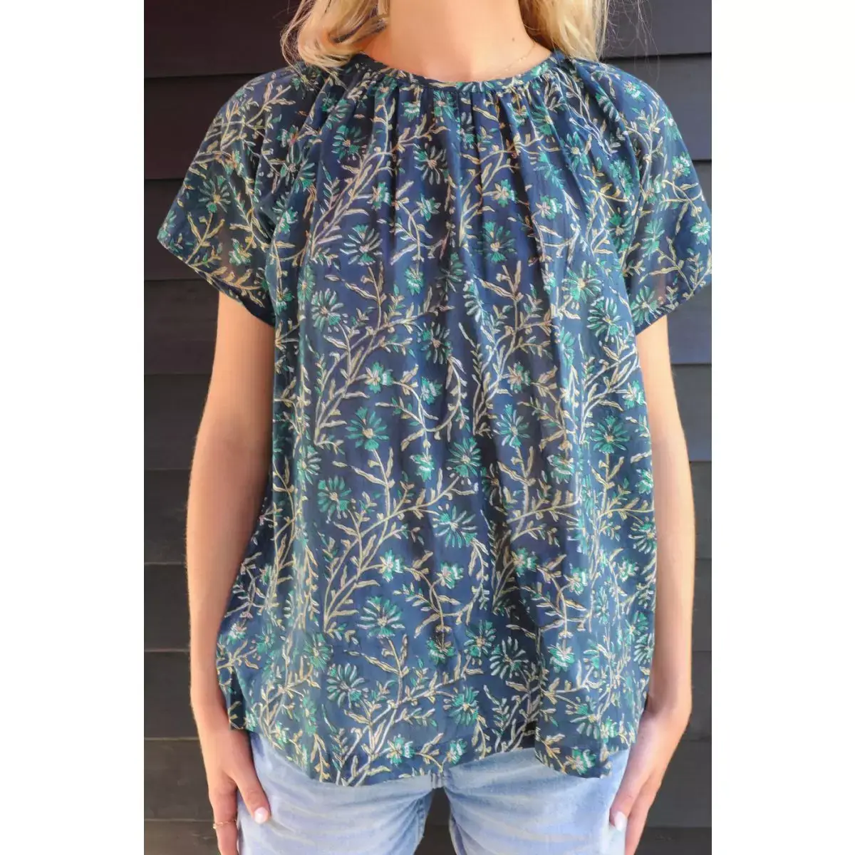 B A O B A B - Mode - Wholesale Blouse - Women's - Rosana printed cotton voile green CLARIA top1