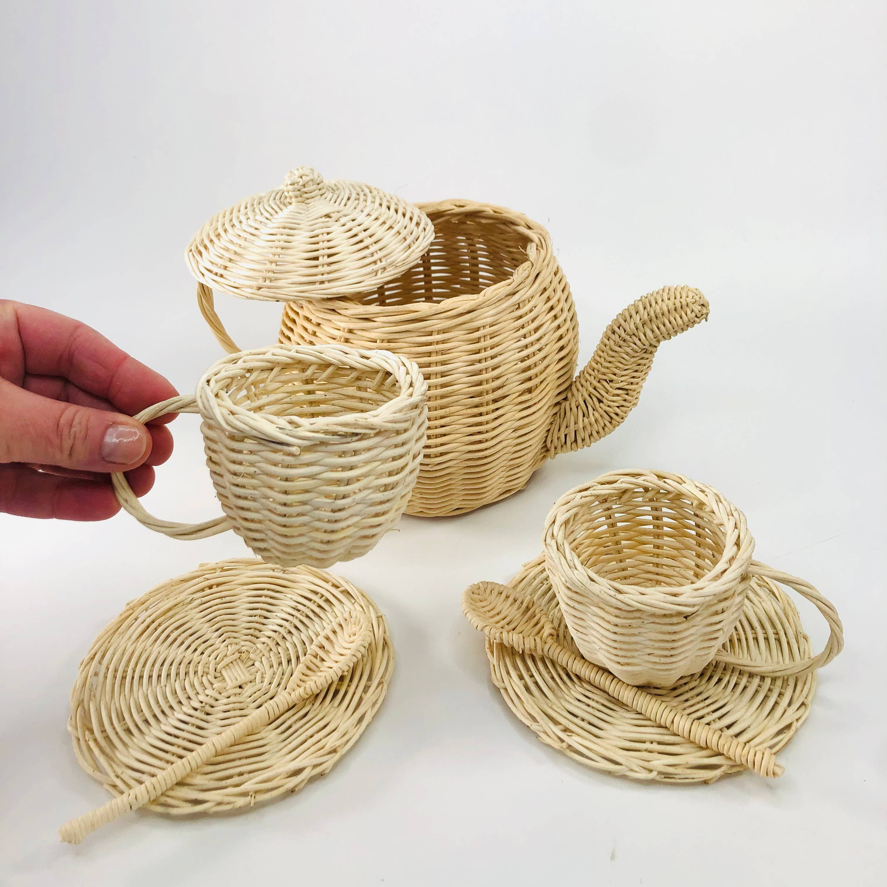 GreenWave - Wholesale Toy Set - Kids - Tea set handmade white natural rattan pretend boho toy3