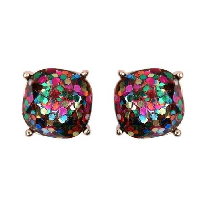 DOBBI - Wholesale Stud/Post Earrings - FACETED GLITTER CUSHION ACRYLIC POST EARRINGS4