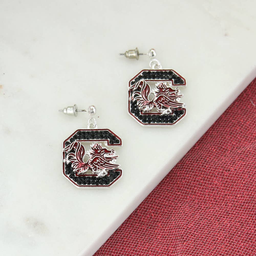 Seasons Jewelry - Wholesale Dangle Earrings - South Carolina Gamecock Crystal Logo Earrings