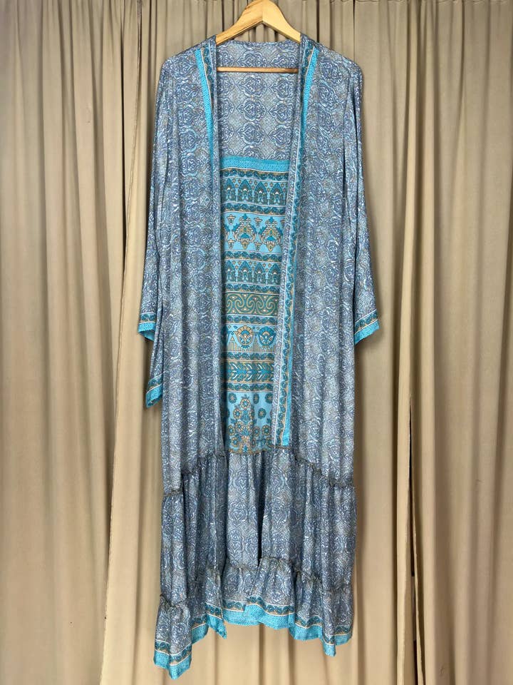 Recycle Silk Kimono Flowy Gown House Robe Boho Beach Coverup for wholesale by The Eastern Loom