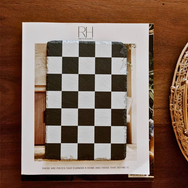 White Checker Slate Coaster Couples Coaster Checkered Print for wholesale by Damron Decor