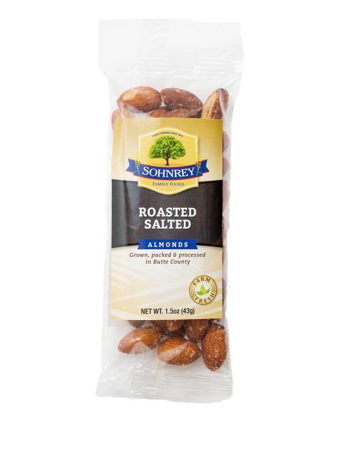 Roasted Salted Almonds 1.5 oz for wholesale by Sohnrey Family Foods LLC