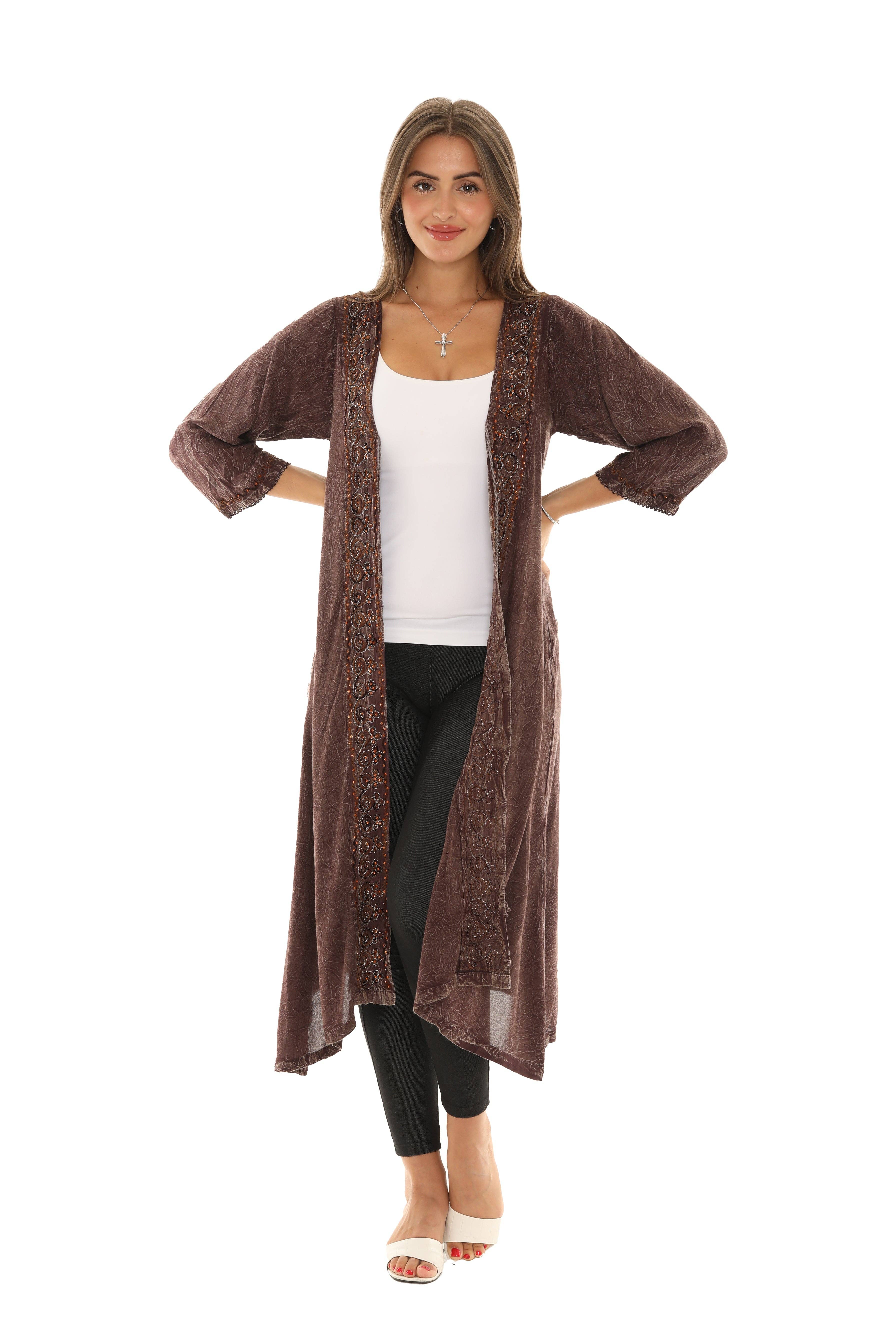 Shoreline Wear. INC - Wholesale Kimono - Women's - Sequin-Accent Embroidered Three-Quarter Sleeve Duster17