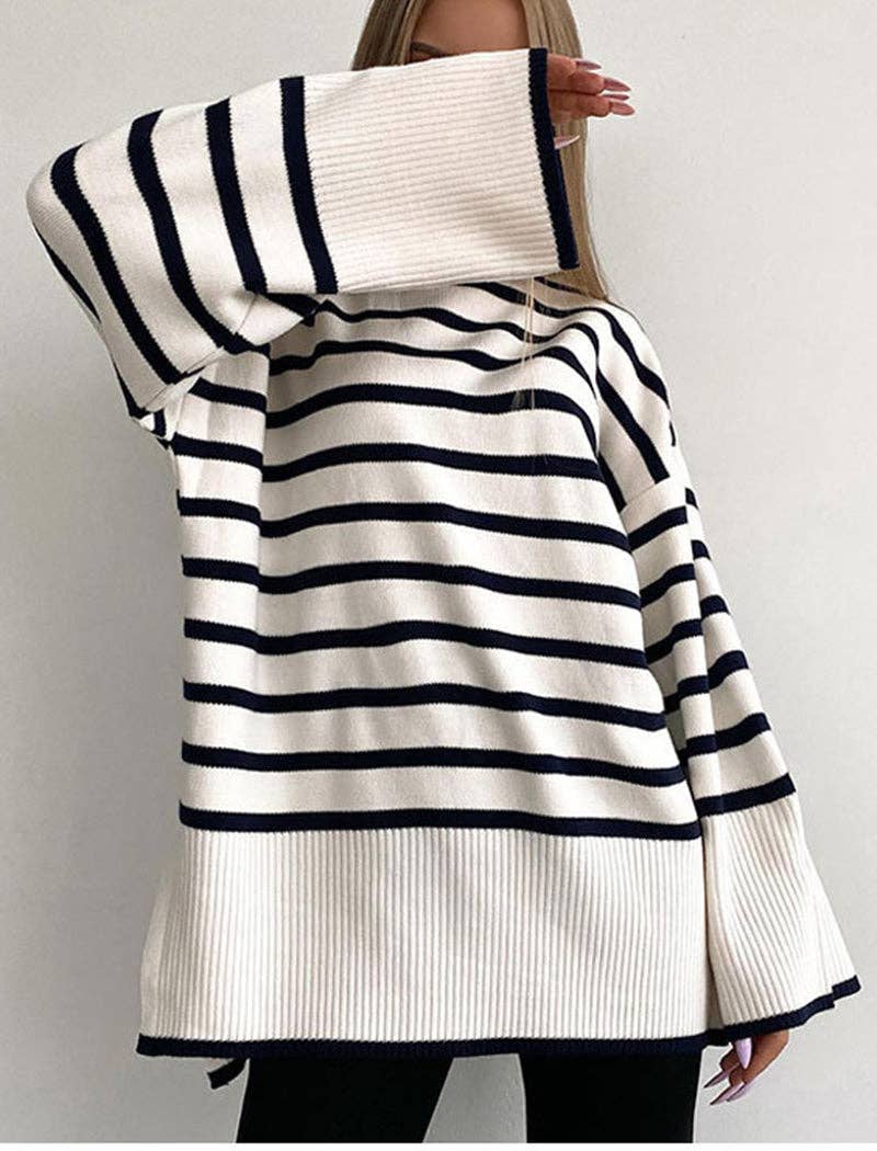 Katinki - Wholesale Knit Sweater - Women's - Striped Oversized Turtleneck Sweater4