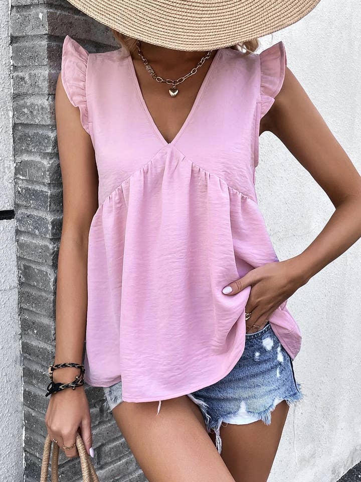 HIDDENBRAND - Wholesale Blouse - Women's - Ruffle Sleeve Summer Elegant T-Shirt