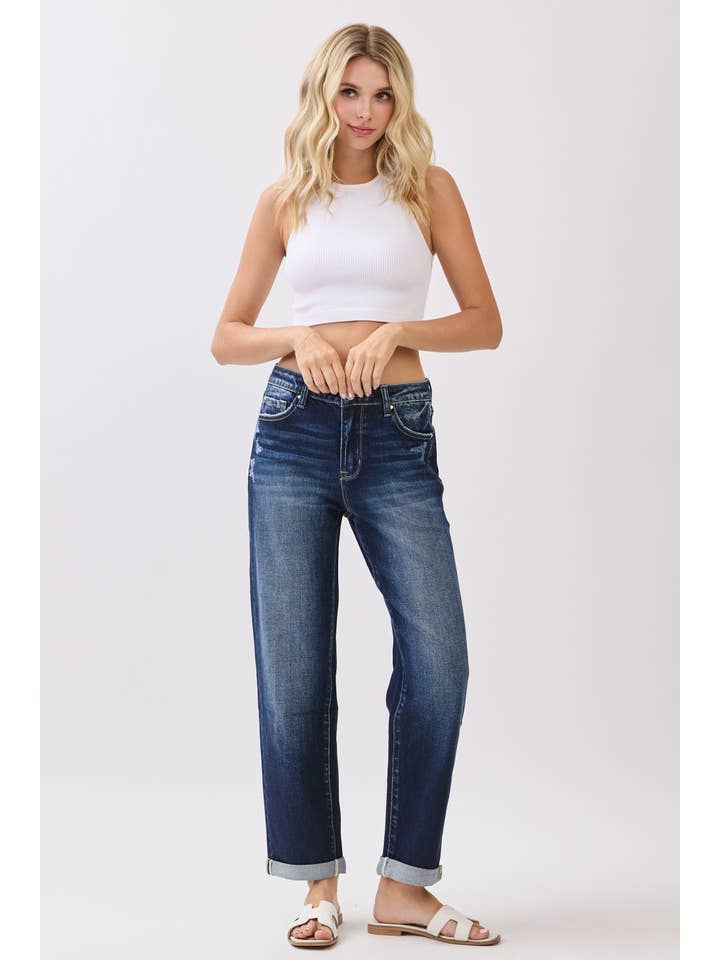 Petra153 - Wholesale Jeans - Women's - P1559X-DK HIGH RISE COMFORT BAGGY STRAIGHT W/ CUFFED HEM4