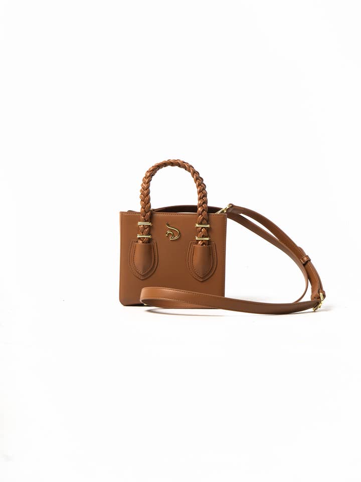 'Oyin' Brown Boxy Tote With Gold Hardware for wholesale by The Folklore