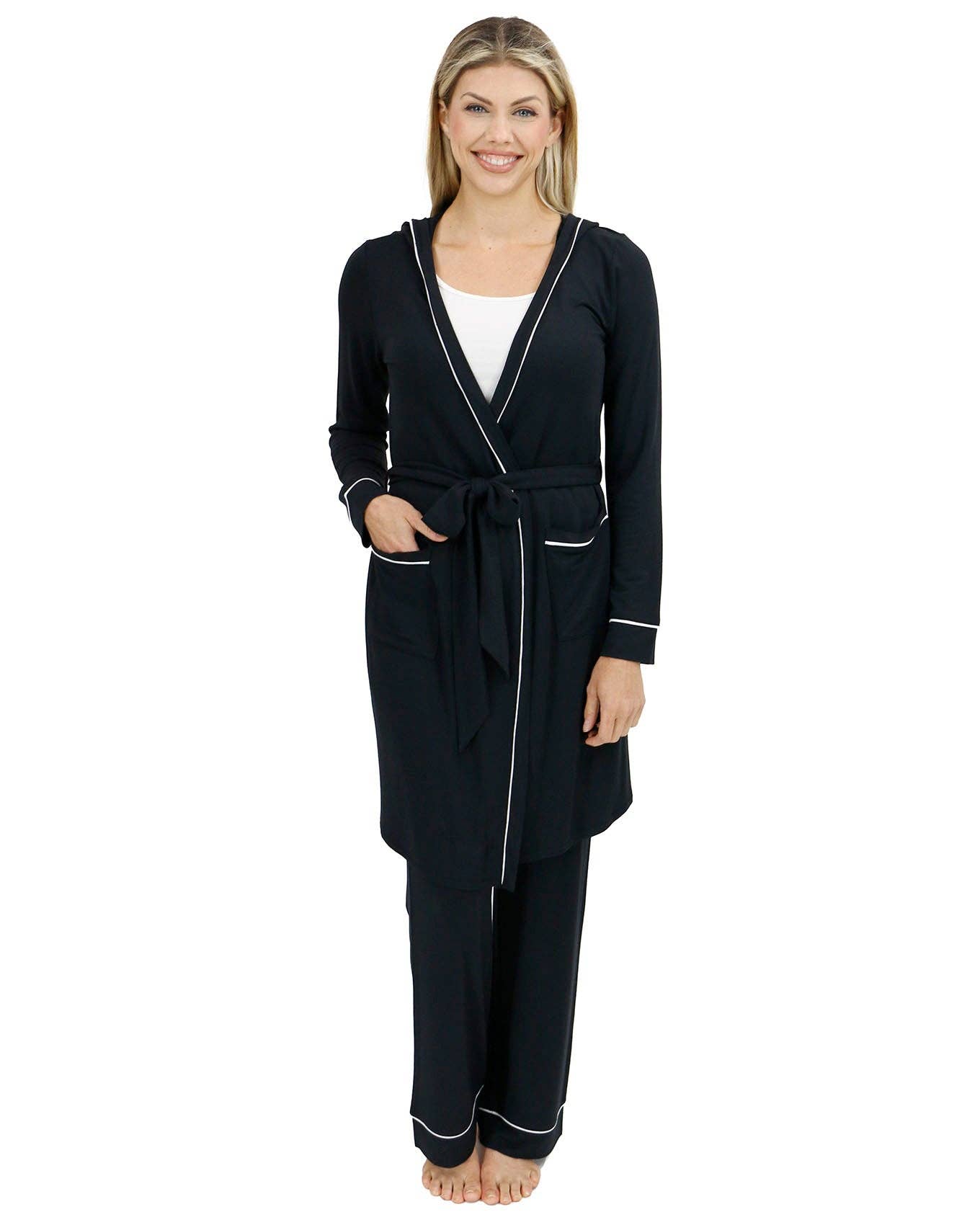 Black Hooded Modal Robe for wholesale on Faire9