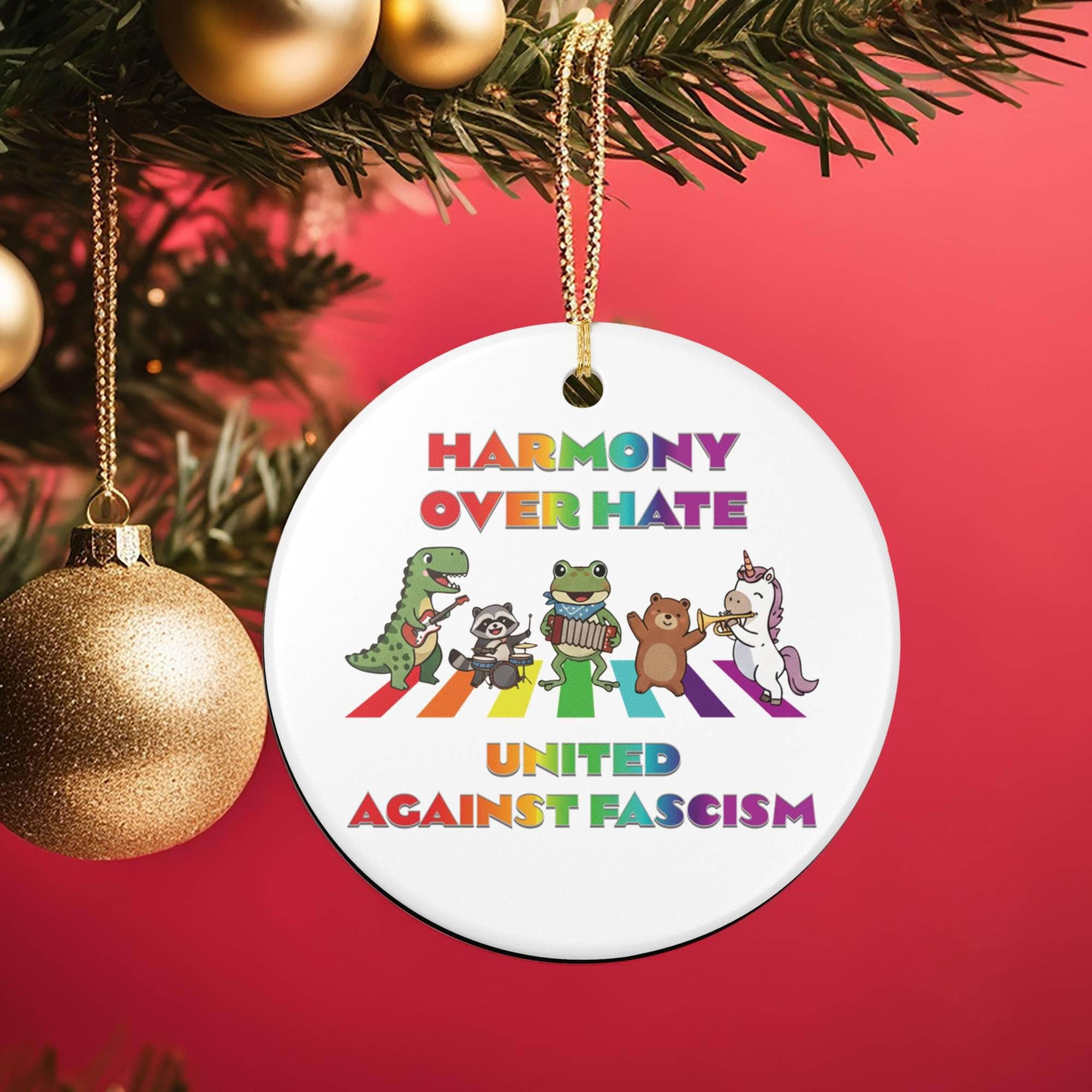 Embrova - Wholesale Ornament - Anti-Fascist Harmony Over Hate Xmas Ornament, Trump Decor