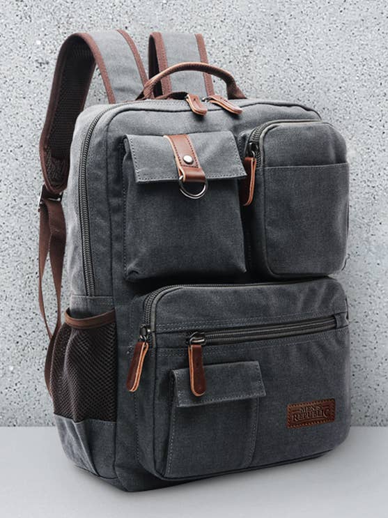 Men's Republic Canvas Backpack - Grey for wholesale by Men's Republic