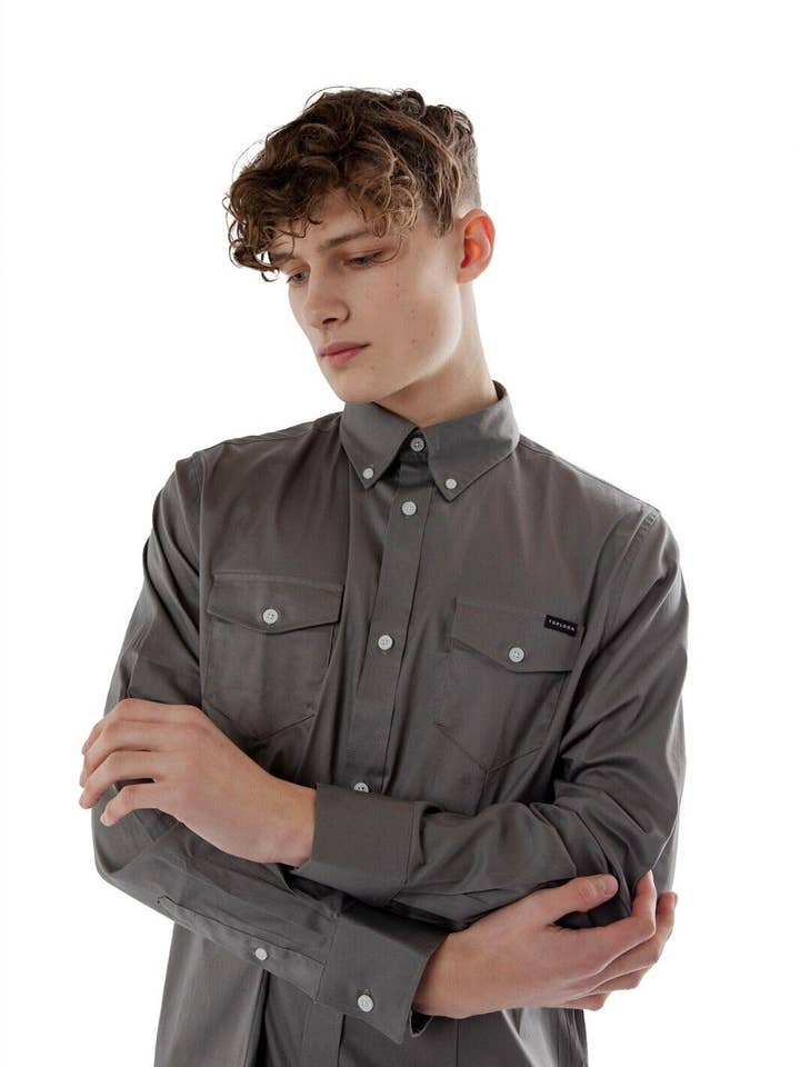 Herr Långärmade Skjortor Classic Fit Bomull Topp - Stålgrå för wholesale av Bakaruda