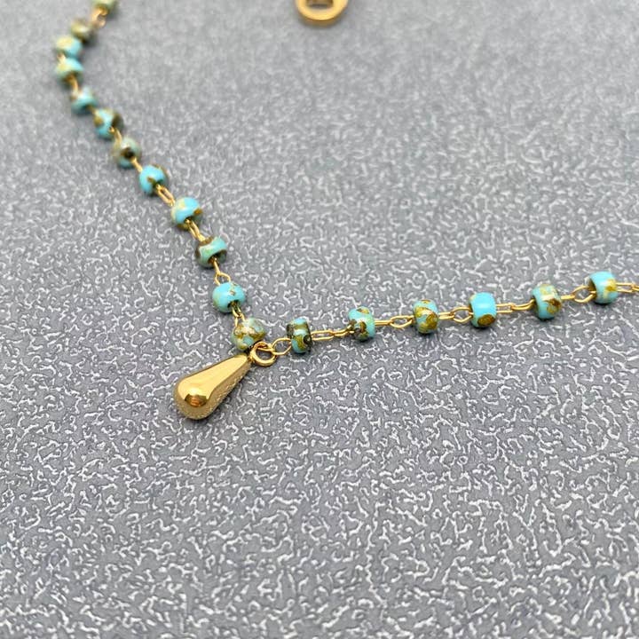 Mio Queena - Wholesale Pendant/Charm Necklace - 18K Golden SS Drop Charm Seed Beads Chain Necklace - FGS