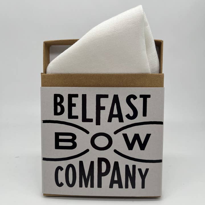 Irish Linen Pocket Square in White for wholesale by Belfast Bow Company