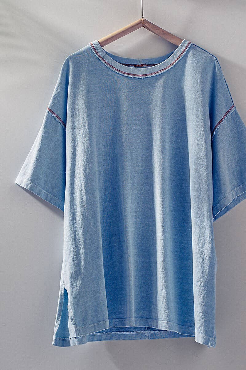 Urban Daizy - Wholesale T-Shirt - Women's - Contrast Stitch Mineral Wash Spring Oversized Tee2