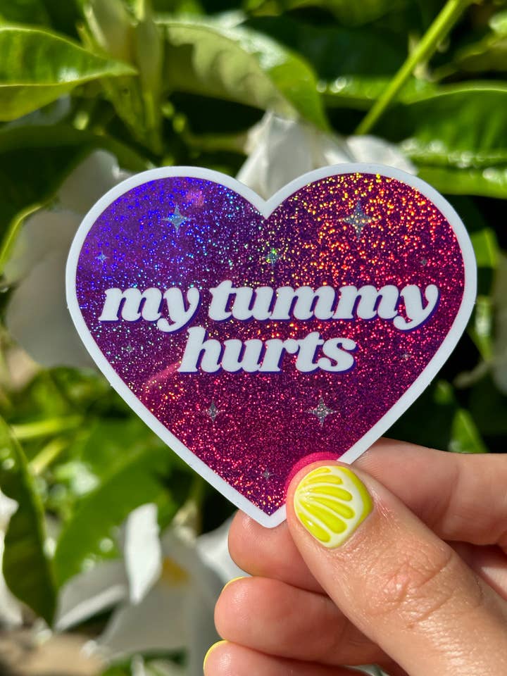 My Tummy Hurts Glittery Pink Sticker for wholesale by ShlemonArt