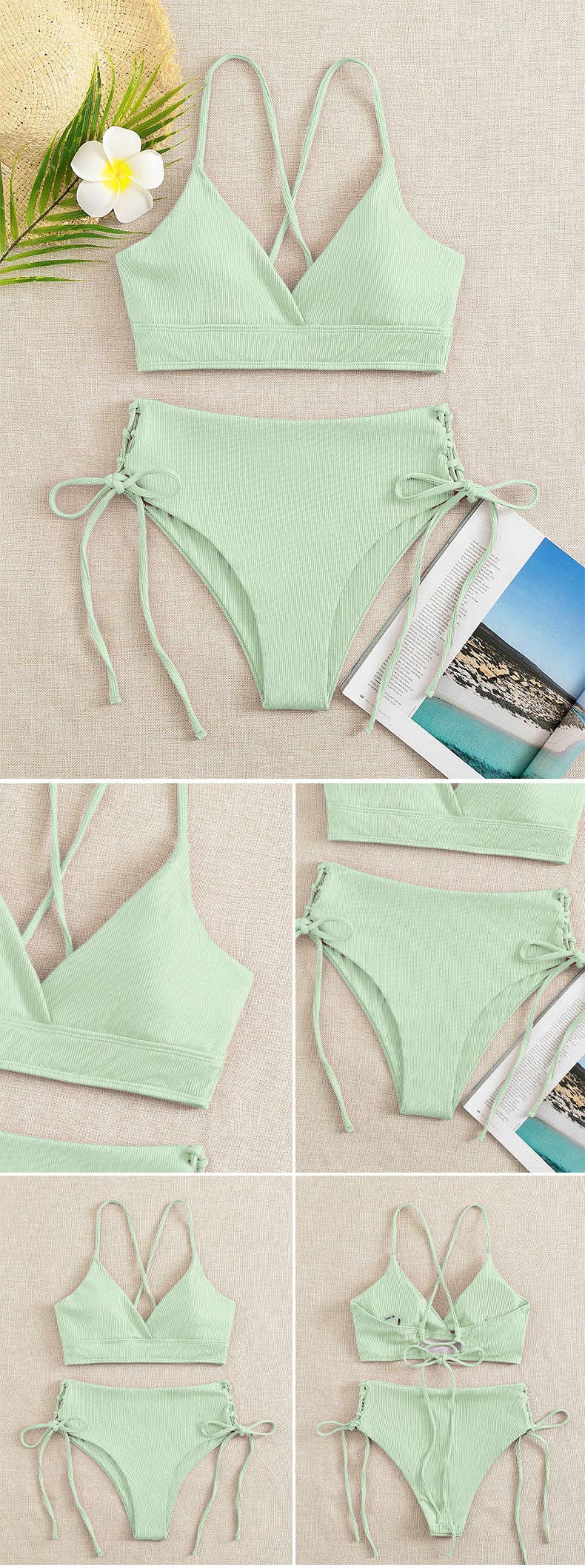 Sweetkama - Wholesale Two Piece Swimsuit - Women's - Ladies Solid Color Shoulder String Tie Bikini Set RFD-968414