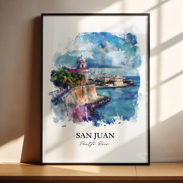 Art mural de San Juan, Impression de Porto Rico, Art aquarelle de Porto Rico, Cadeau San Juan PR, Impression de voyage, Affiche de voyage, Cadeau de pendaison de crémaillère pour la vente par Premium Travel Art