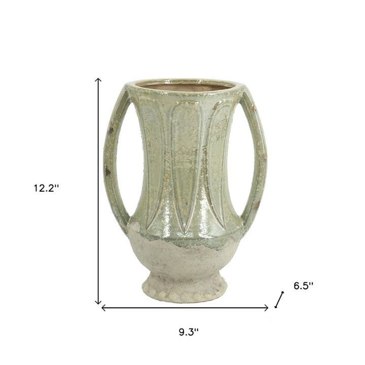 HomeRoots - Wholesale Vase - 12" Sage And Ivory Amphora Ceramic Table Vase2