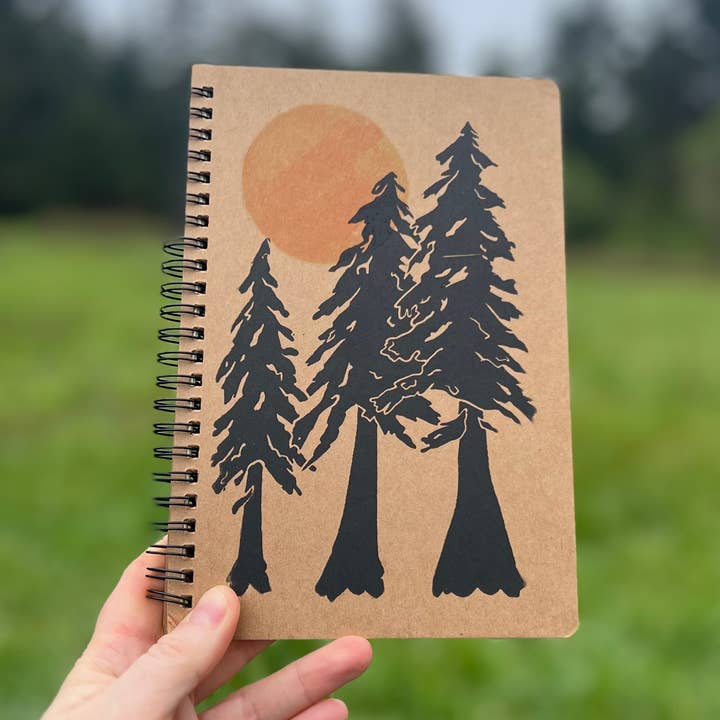 Notitieboek met boom en zon voor wholesale door Salmonberry Prints