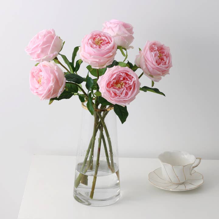 Sweet Home Deco - Wholesale Artificial Flowers - 17''T Faux-Ever Real Touch Rose Spray, Spring Austin Rose