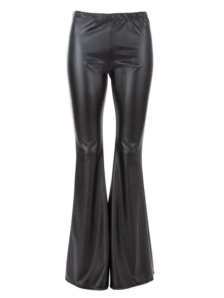 Black Faux Leather Bell Bottoms Flare Pants for wholesale by Pretty Attitude Clothing