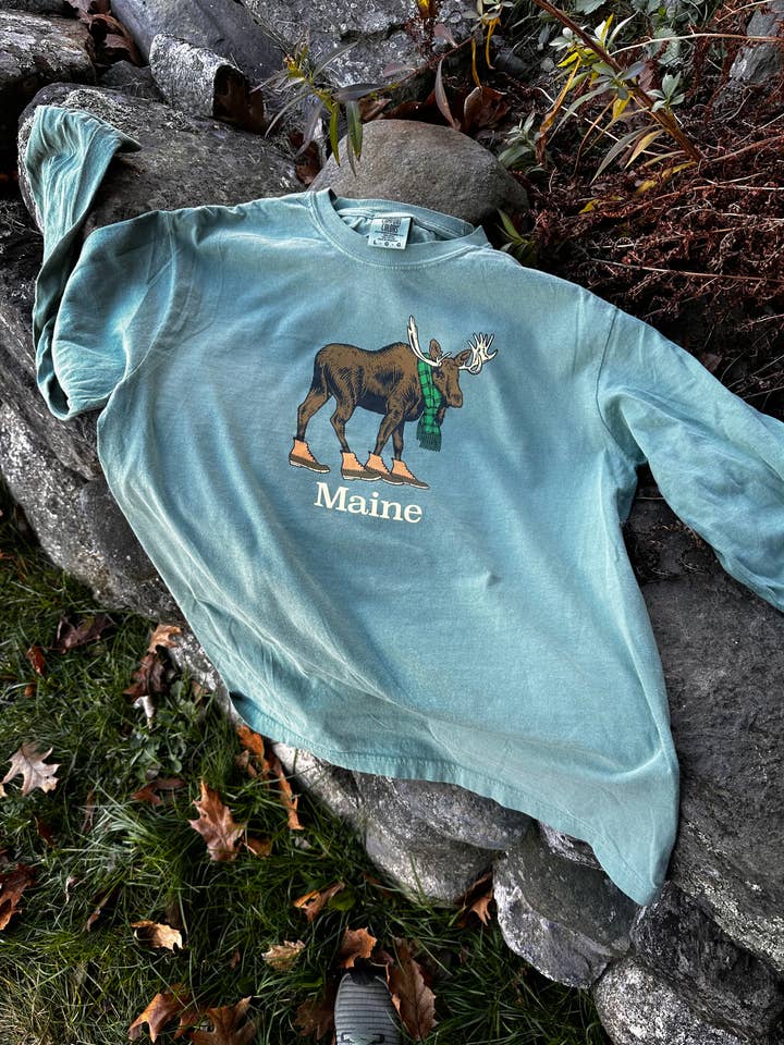 Moose in Boots Long Sleeve Tee for wholesale by Woods & Sea