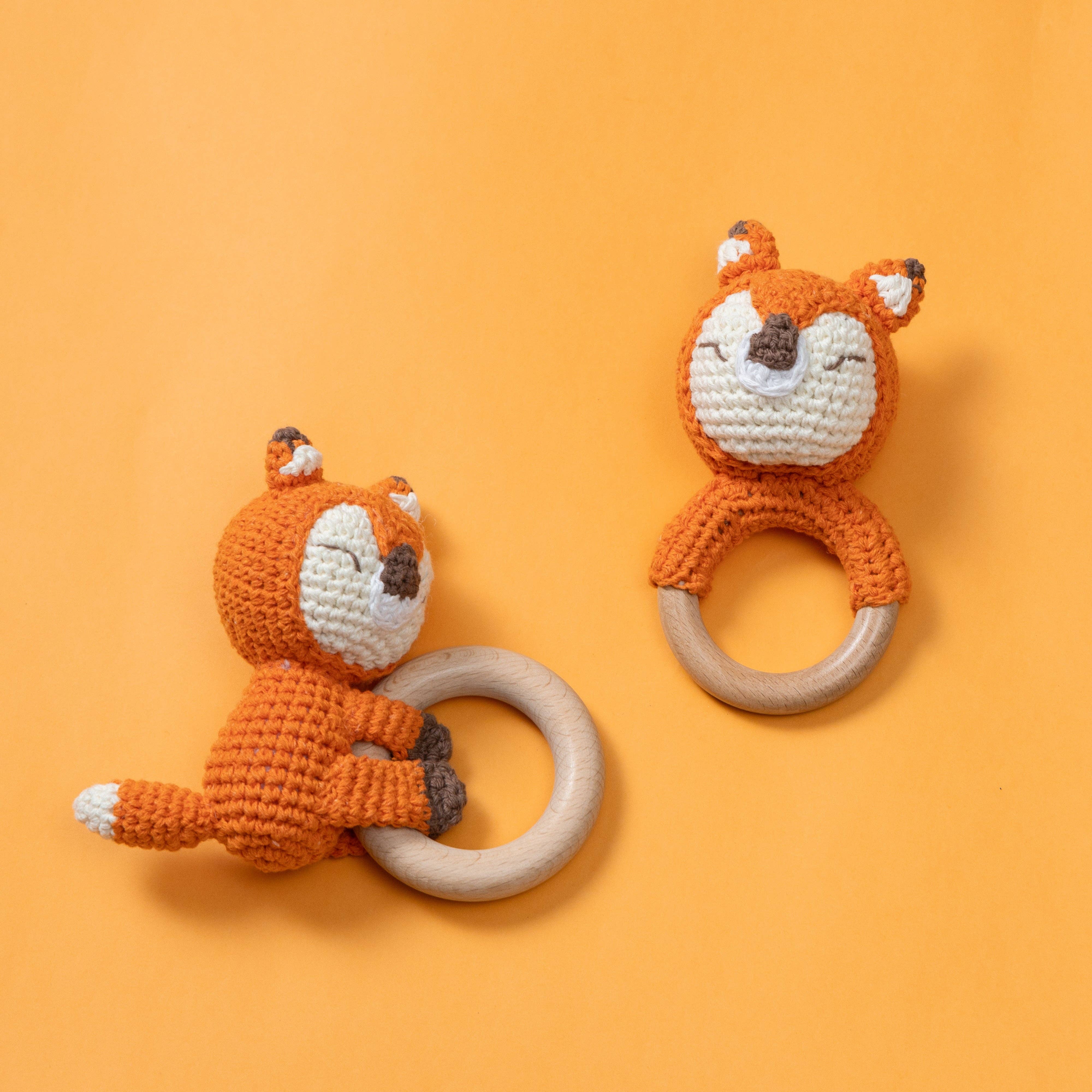 Sparkle Being - Wholesale Handheld Rattle - Baby - Wooden Baby Rattle Crochet Toy - Sleeping Fox3