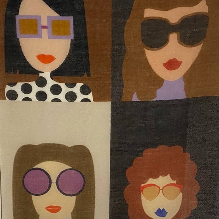 Margolis Pineo Italia - Wholesale Scarf - Women's - NEW! "GIRLS WITH GLASSES" ART SCARF in SOFT WOOL FLEECE7