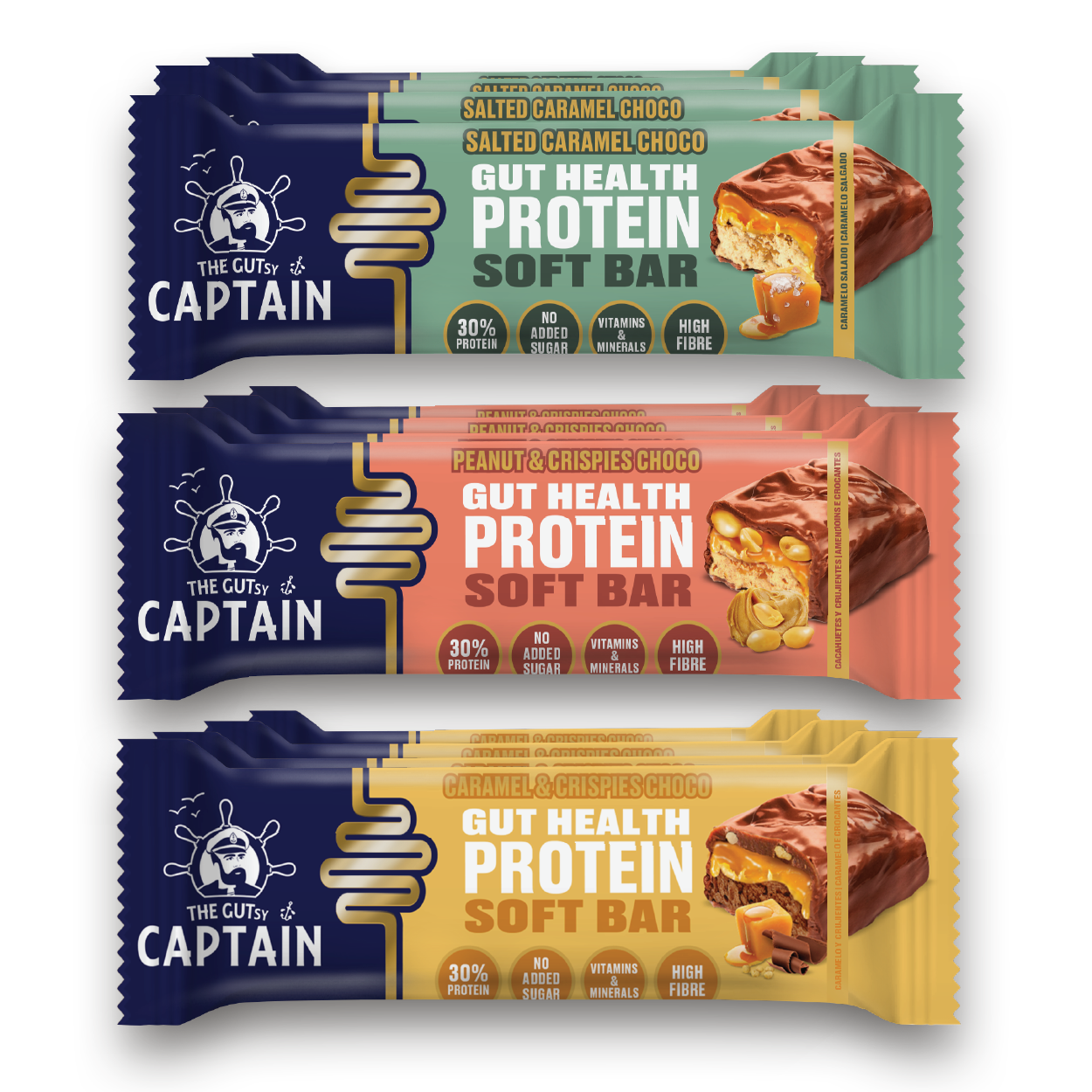 The GUTsy Captain Company - Wholesale Snack Bar - GUTsy Captain GUT HEALTH & PROTEIN SOFT BAR - Multiflavor Pack 20 x 50g0