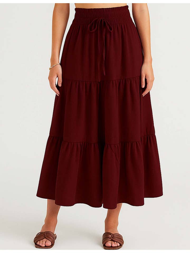 Sweetkama - Wholesale Skirt - Women's - Ladies Boho Elastic Waist Ruched Drawstring Skirt34